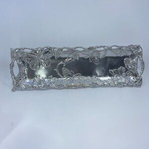 vintage arthur court butterfly serving tray with floral design aluminum